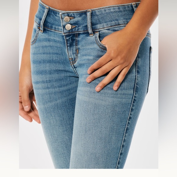 Hollister Low Rise Medium Wash Y2K Flare Jeans Two Buttons - Picture 5 of 8